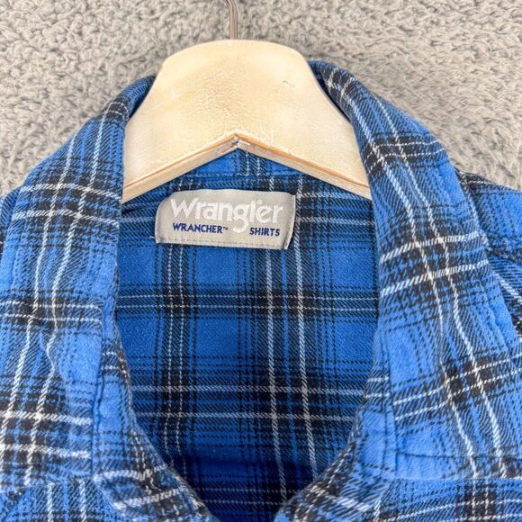 Wrangler Shirt Mens Large Blue Plaid Flannel Wrancher Western Pearl Snap Cowboy - Picture 3 of 13